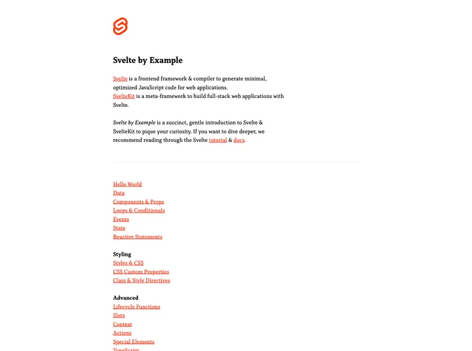 screenshot of Sveltebyexample.com