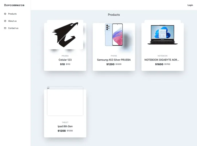 screenshot of Zuvcommerce