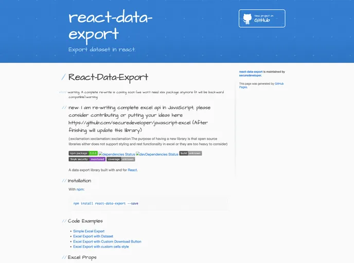 screenshot of React Data Export