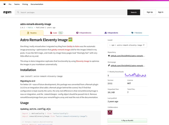 screenshot of Astro Remark Eleventy Image
