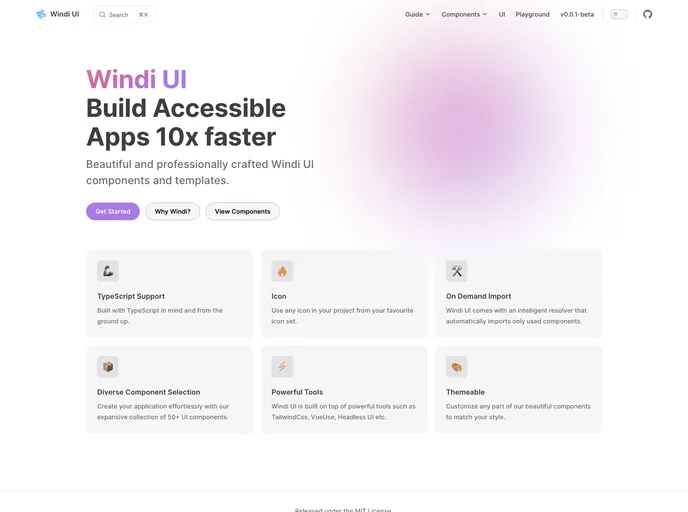 screenshot of Windi UI