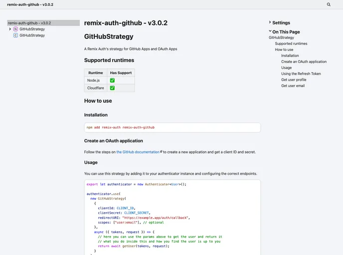screenshot of Remix Auth Github