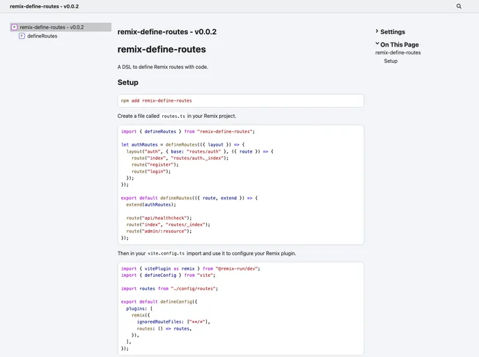 screenshot of Remix Define Routes
