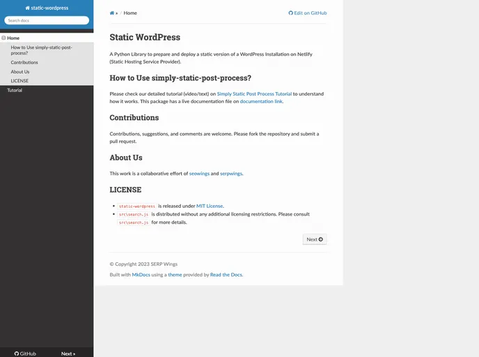screenshot of Simply Static Post Process