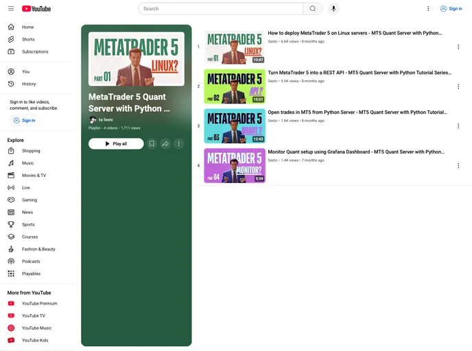 screenshot of Metatrader5 Quant Server Python