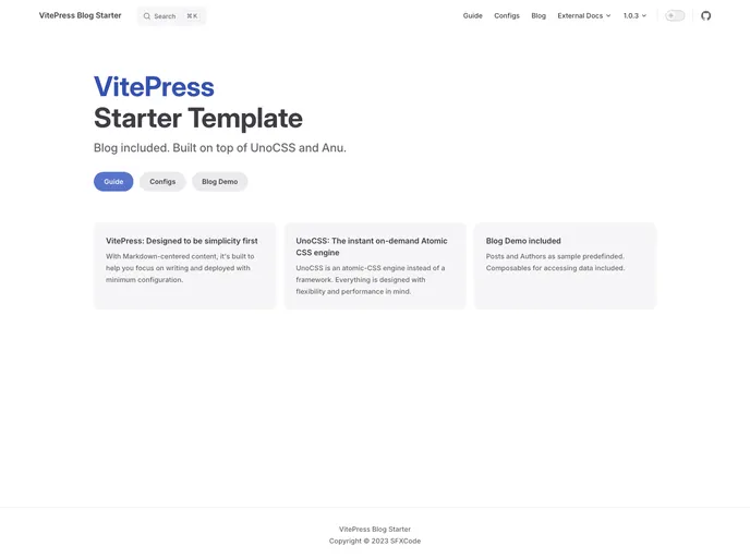 screenshot of Vitepress Blog Starter