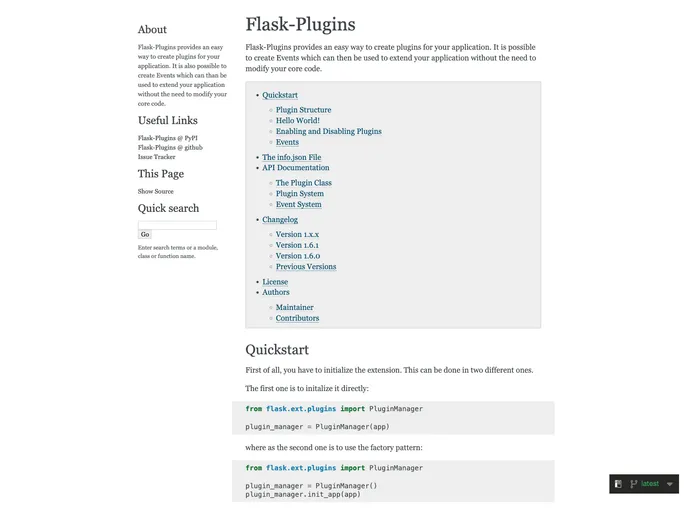 screenshot of Flask Plugins