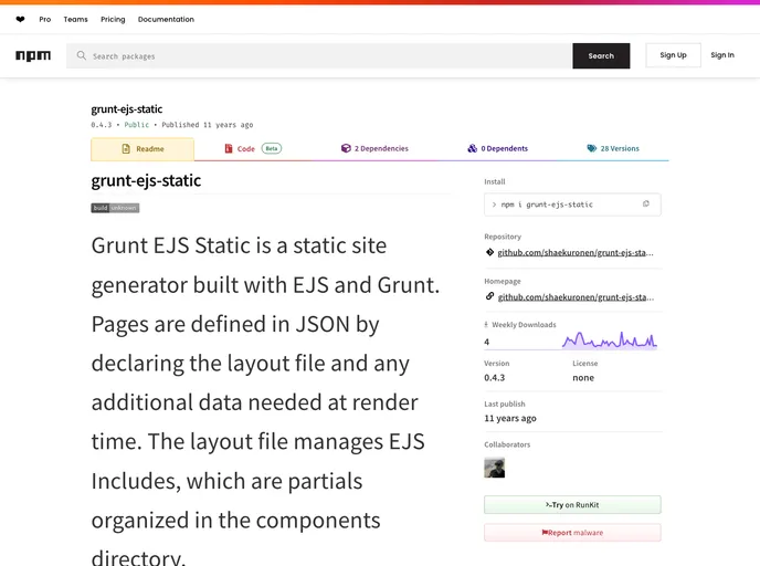 screenshot of Grunt Ejs Static