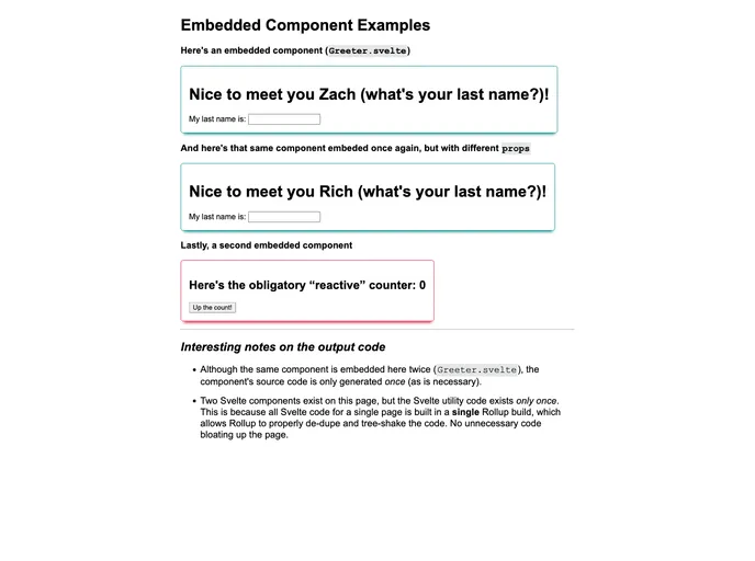 screenshot of Eleventy Plugin Embed Svelte