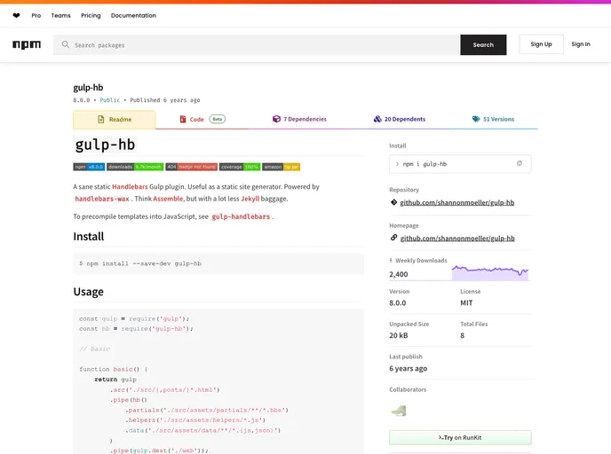 screenshot of Gulp Hb