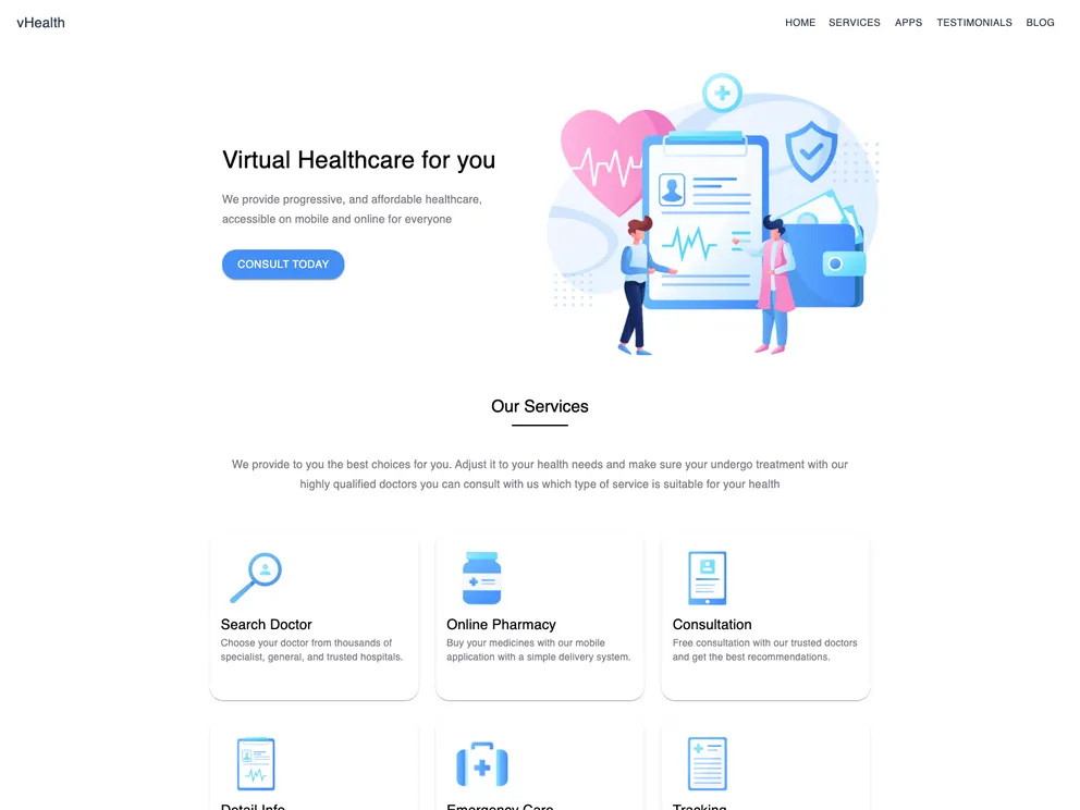 screenshot of Vhealth Gatsby