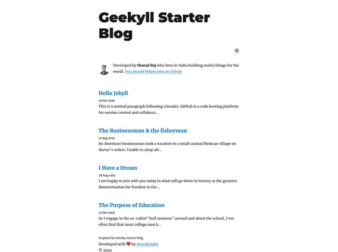 screenshot of Geekyll Starter Blog