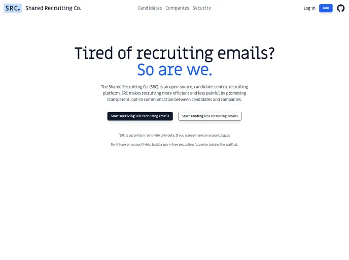 screenshot of Shared Recruiting Co