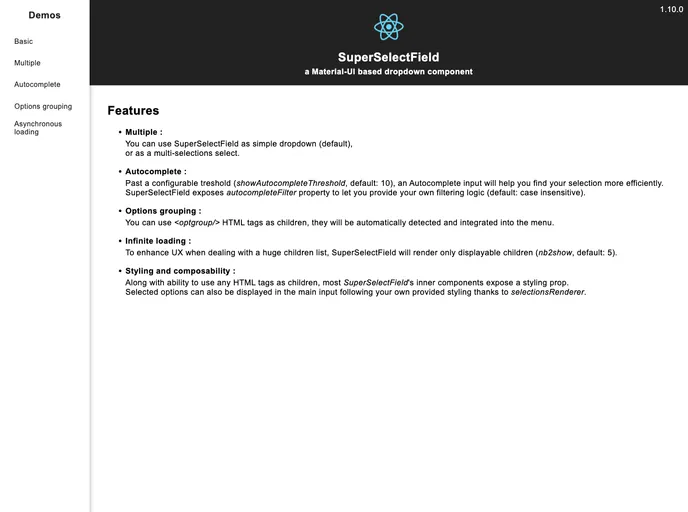 screenshot of Material UI Superselectfield