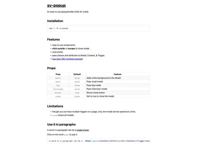 screenshot of Sv Popup
