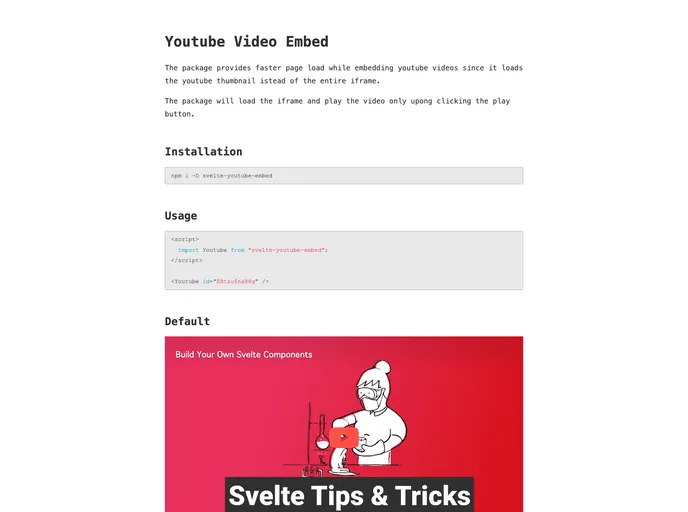 screenshot of Youtube Embed