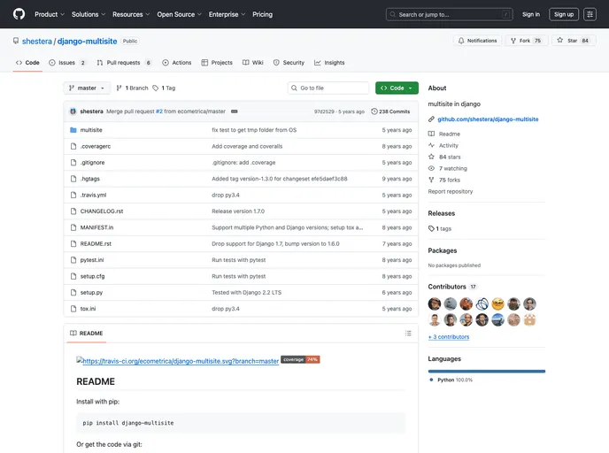 screenshot of Django Multisite