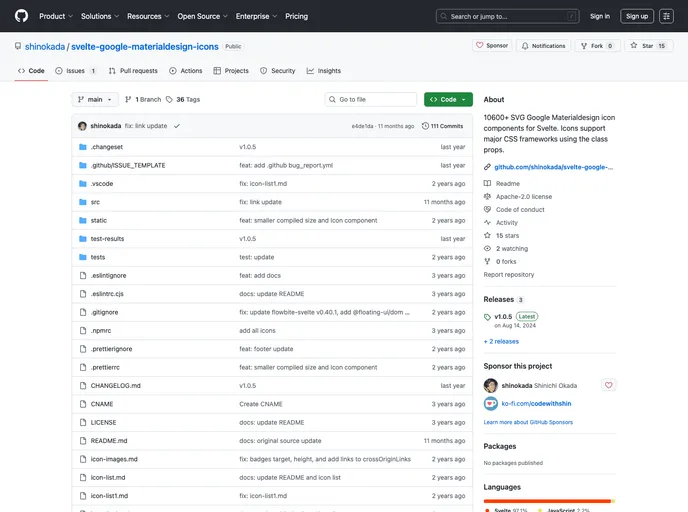 screenshot of Svelte Google Materialdesign Icons