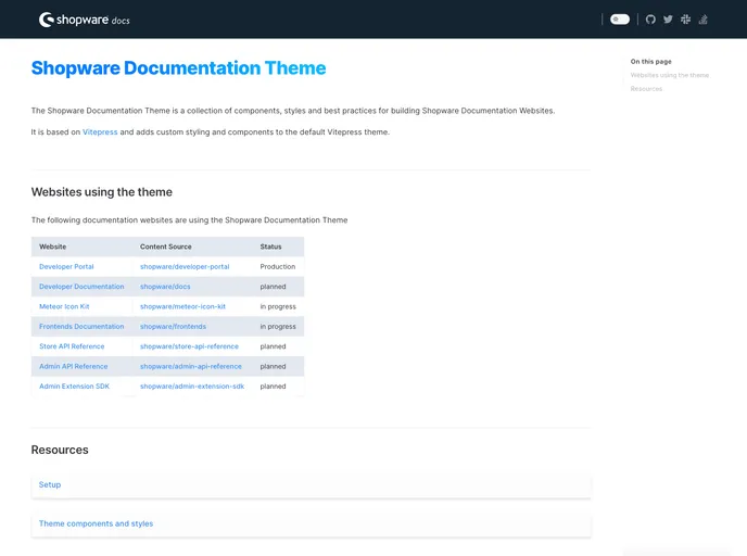 screenshot of Developer Documentation Vitepress