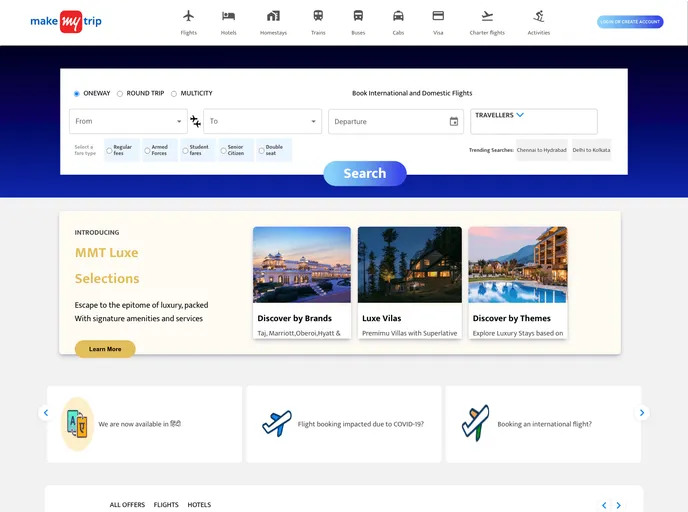 screenshot of Make My Trip Clone