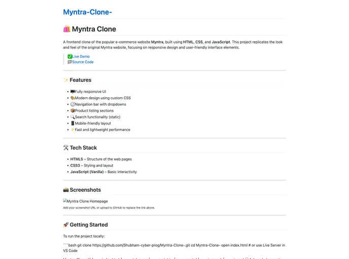 screenshot of Myntra Clone