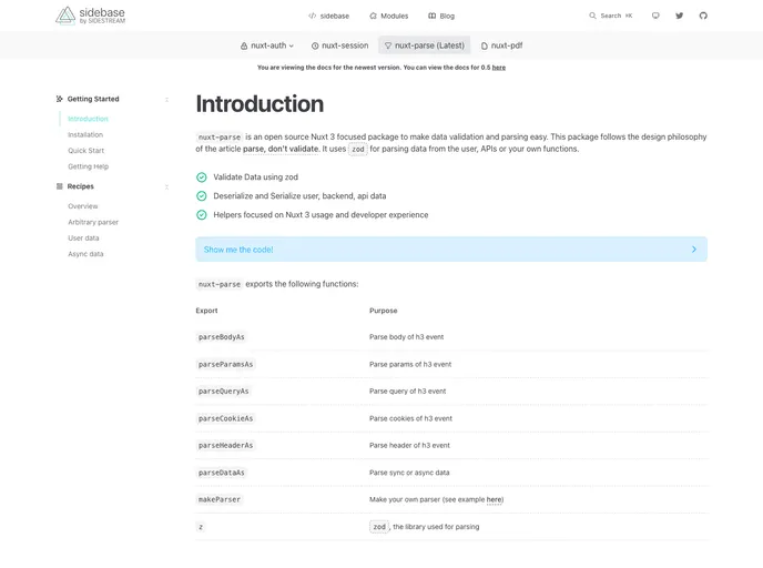 screenshot of Nuxt Parse