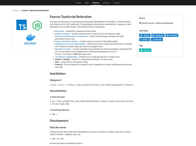 screenshot of Docker Express Typescript Boilerplate