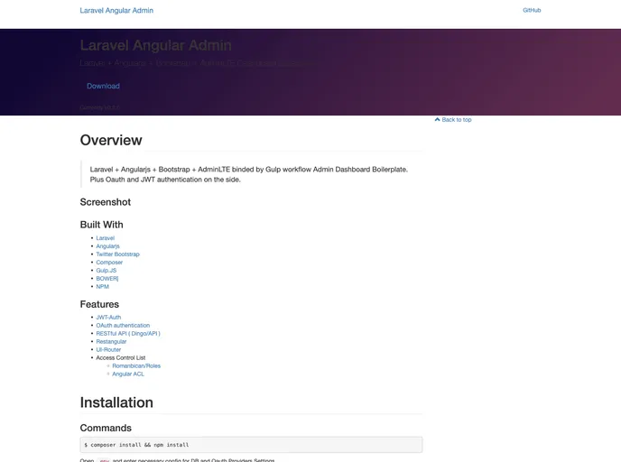 screenshot of Laravel Angular Admin
