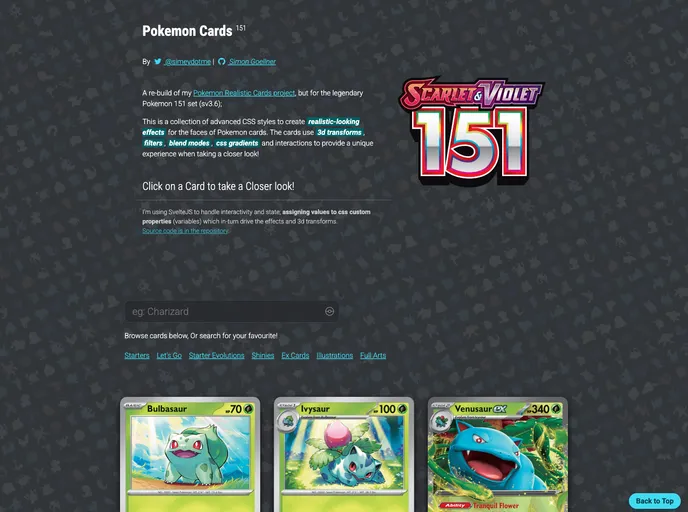 screenshot of Pokemon Cards 151