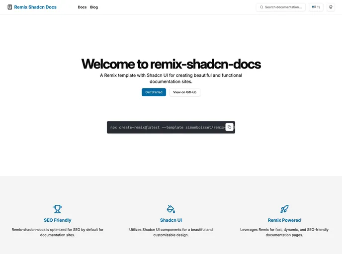 screenshot of Remix Shadcn Docs