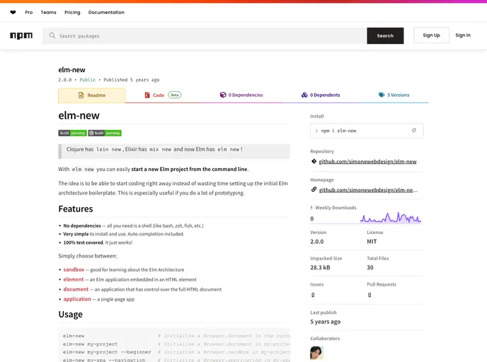 screenshot of Elm New