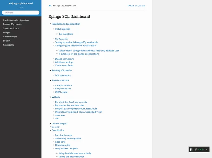 screenshot of Django Sql Dashboard