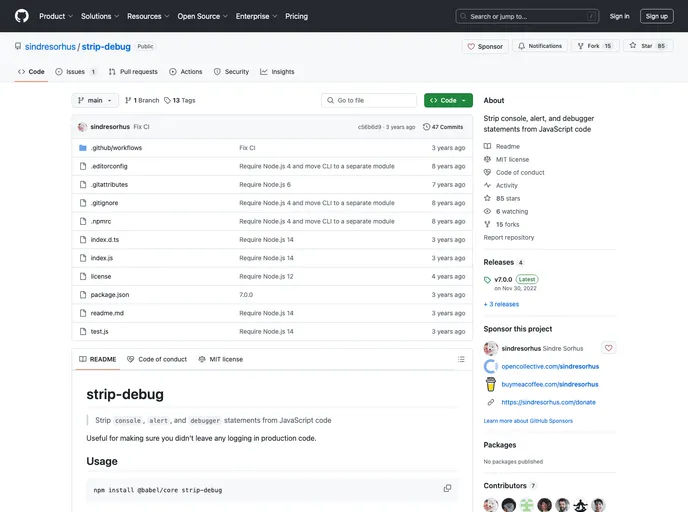 screenshot of Gulp Strip Debug