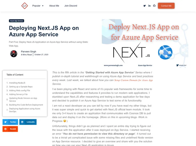 screenshot of NextJS AzureAppService