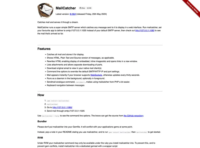 screenshot of Mailcatcher
