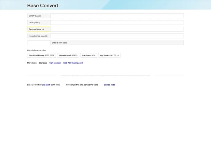 screenshot of Baseconvert UI