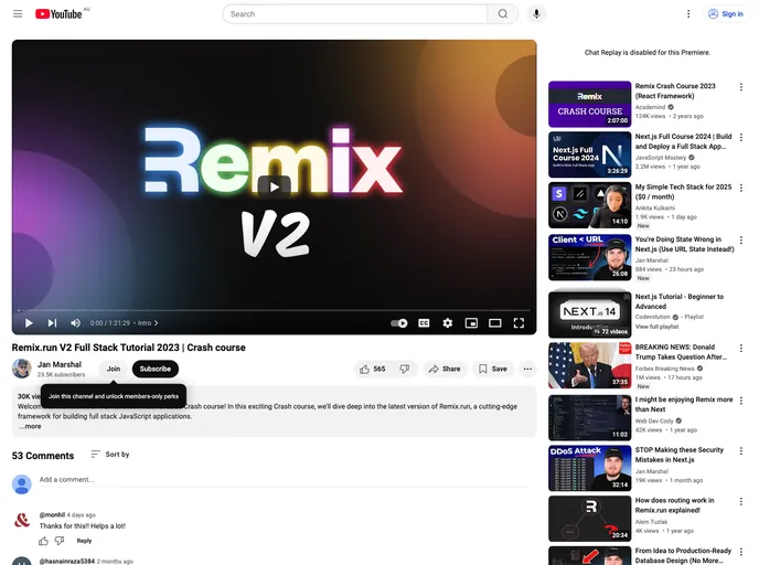 screenshot of Remix Tutorial Yt