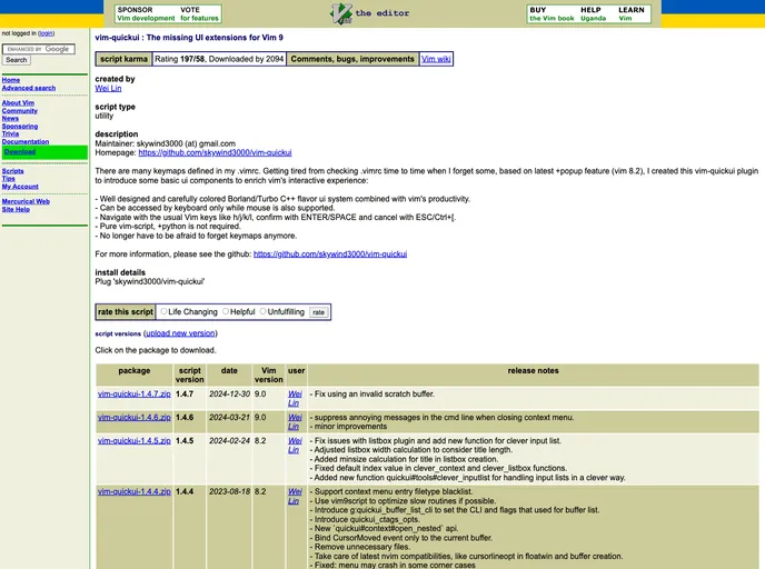 screenshot of Vim Quickui