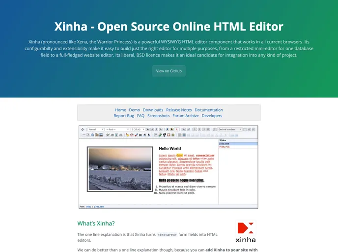 screenshot of Xinha