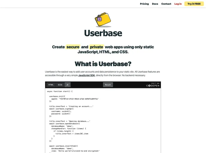 screenshot of Userbase