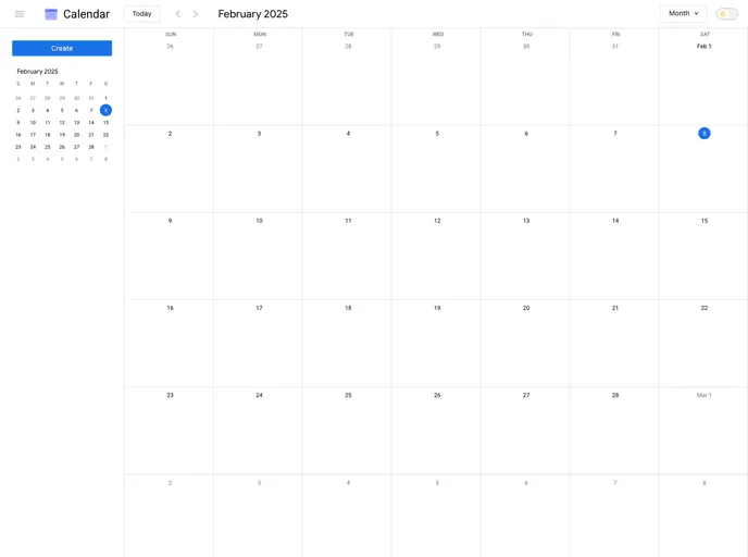 screenshot of Calendar