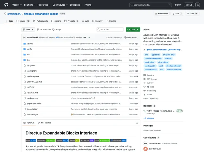 screenshot of Directus Expandable Blocks