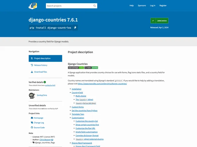 screenshot of Django Countries