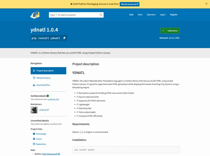 screenshot of Ydnatl