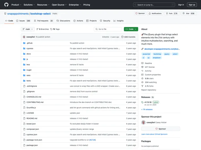 screenshot of Bootstrap Select Temp