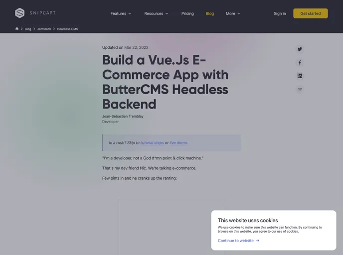 screenshot of Buttercms Vuejs Snipcart