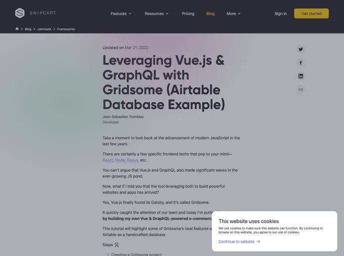 screenshot of Gridsome Graphql Snipcart