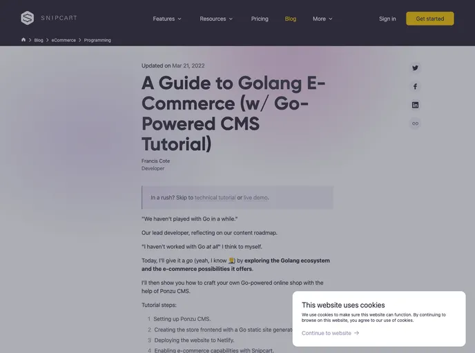 screenshot of Ponzu Hugo Snipcart