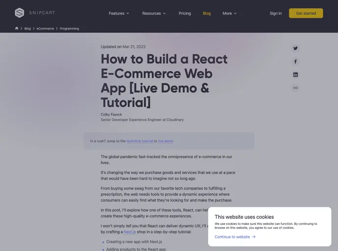 screenshot of React Gatsby Snipcart