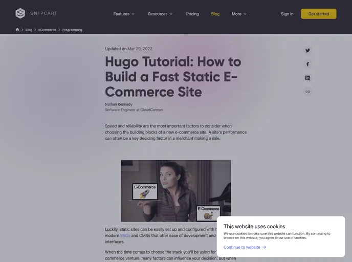 screenshot of Snipcart Hugo Integration